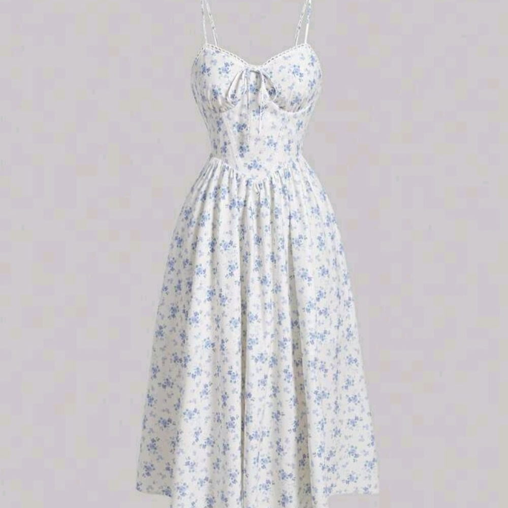SHEIN Blue and White Floral Maxi Dress